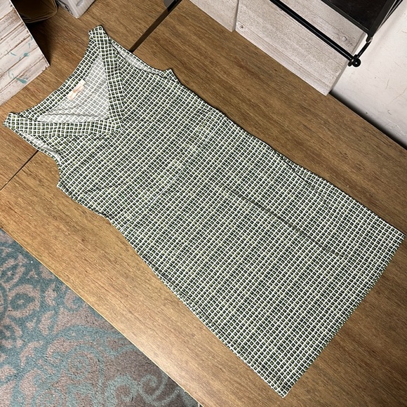 Tory Burch nwot 100% silk Paris green white stretchy window pane dress - Picture 4 of 9